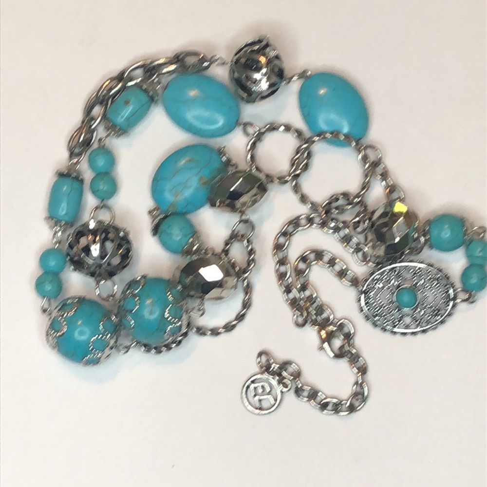 Turquoise And Silver Long Chunky Necklace